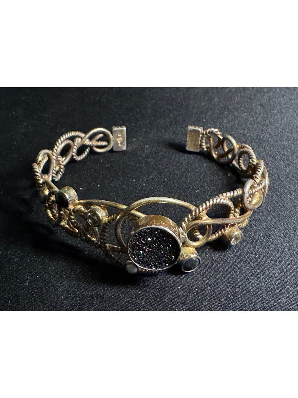 Vintage Handmade 925 Silver Vermeil Druzy Stone Bracelet Size 7